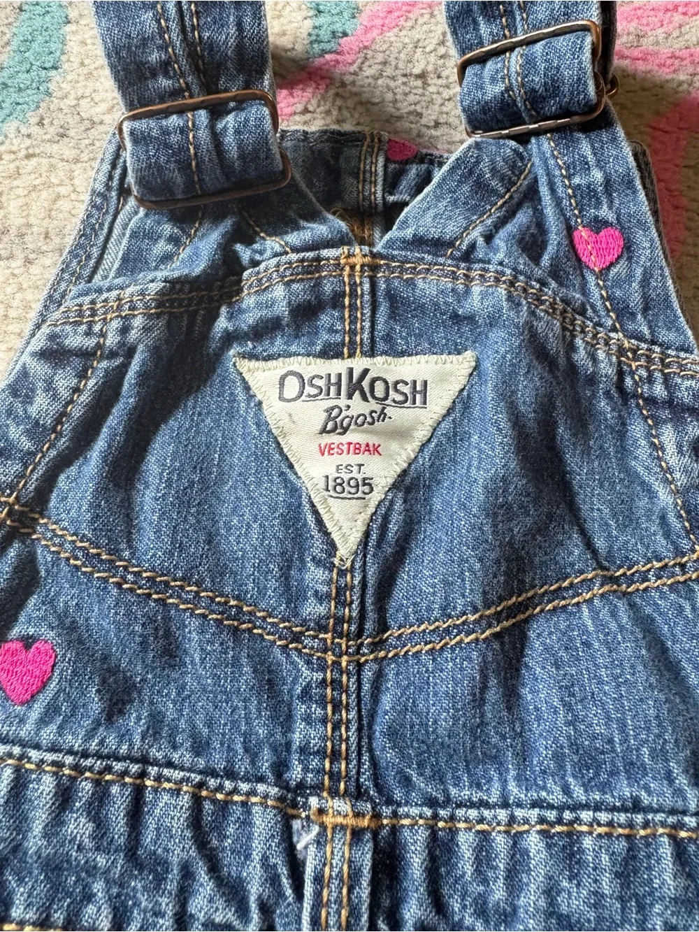 Oshkosh B’Gosh Pink Heart Embroidered Denim Overalls Todder Girls 2T